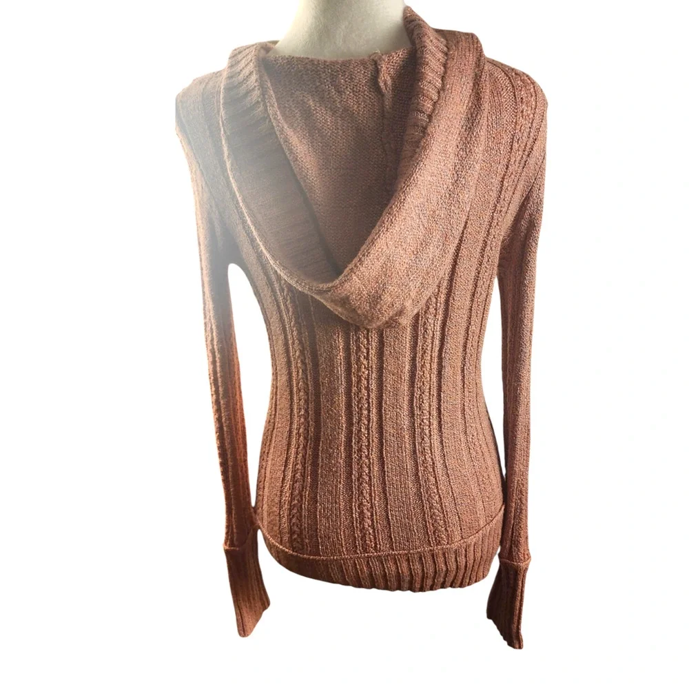 Maurices Women's Med Pink Sweater Hooded V-Plunge Neckline Knit Pullover - Picture 6 of 8